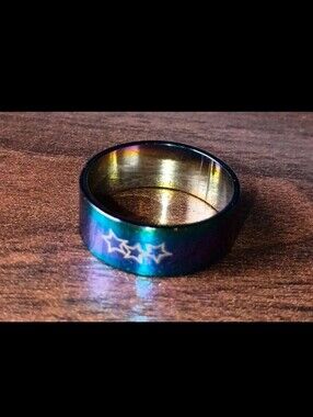 Men’s Rainbow Iridescent Star Ring Stainless Steel Size 8